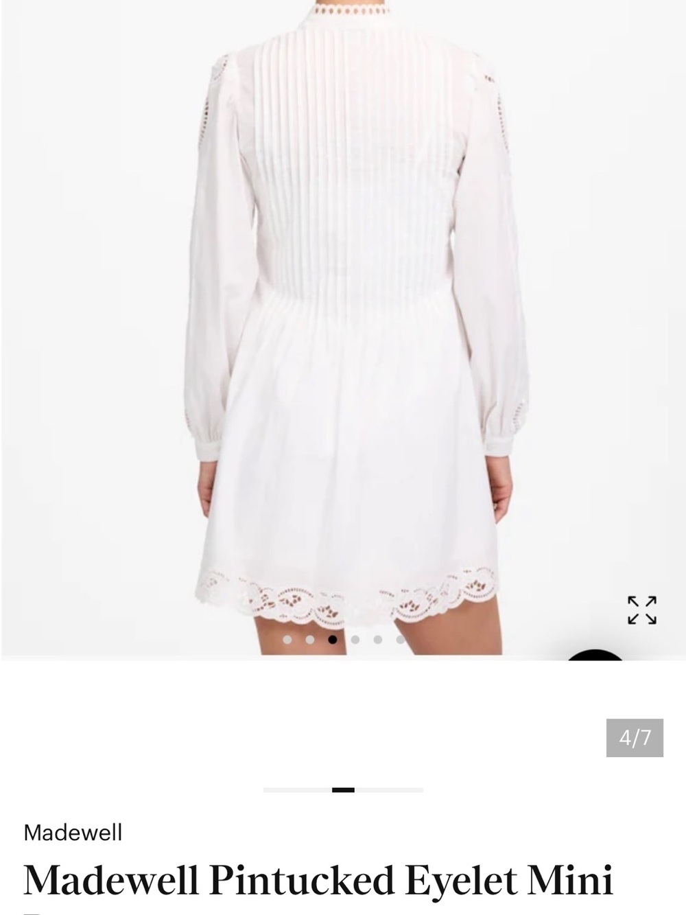Madewell White Lace Trimmed Pintuck Mini Dress Sz Med NWT - Picture 3 of 8